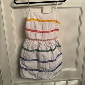 English Factory White and Rainbow Color Stripe Block Trim Mini Dress Size XS